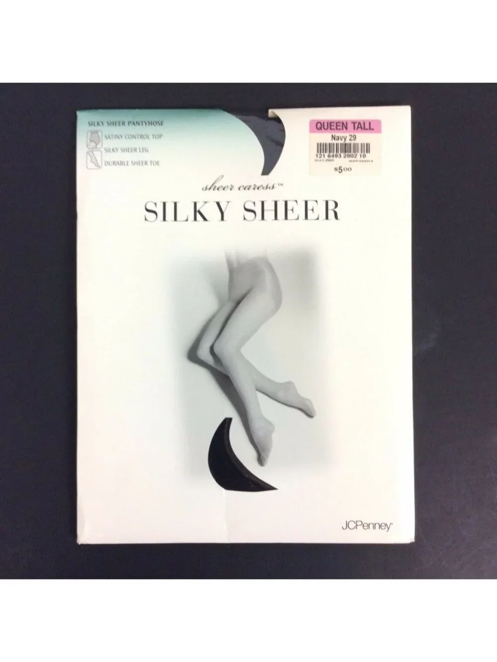 JCPenney Sheer Caress Silky Sheer Pantyhose Queen Tall Navy Blue Control Top